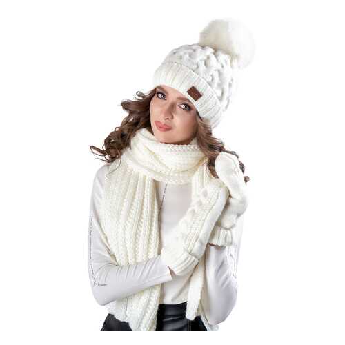Комплект (шапка+шарф+варежки) женский Jagga 1504 белый ONE SIZE в H&M